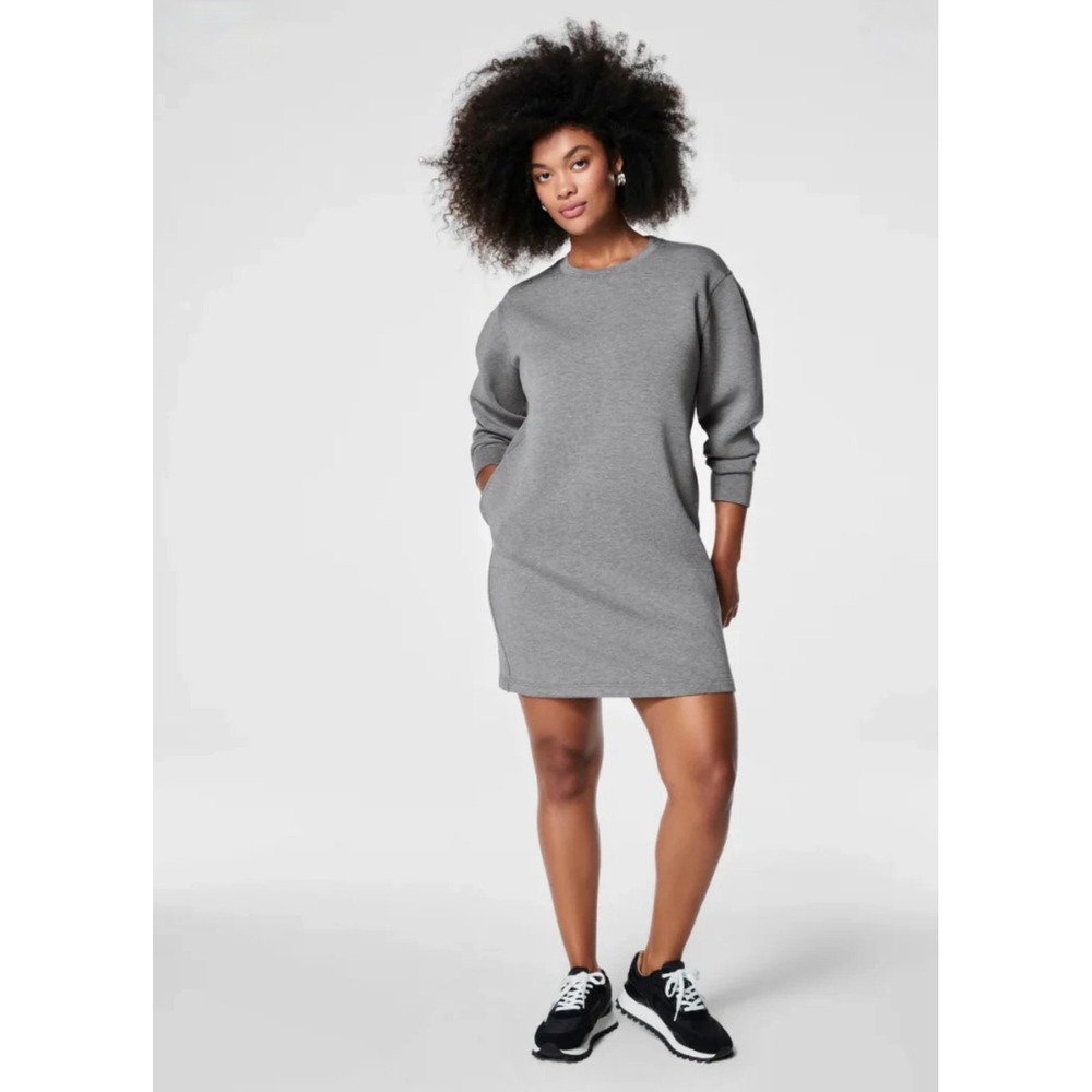 SPANX Air Essentials Crew Neck Sz 1XLSweatshirt Dress Gray Pockets NWT $118